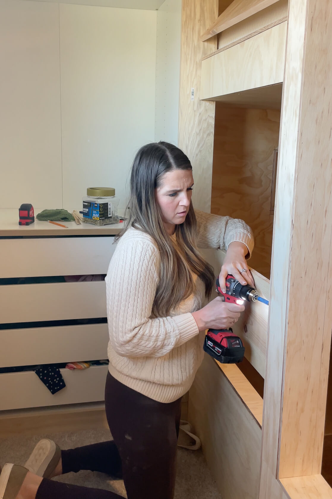 Adding safety railing to a DIY bunk bed.